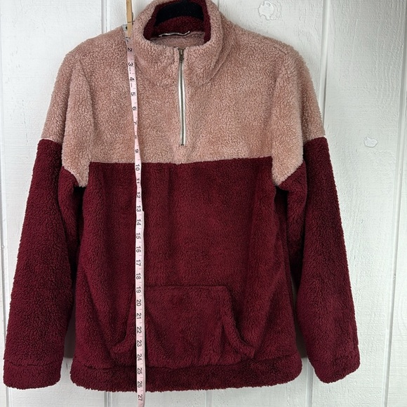 Doublju Women's Two-Tone Women's XS Pink and Maroon Half Zip Sherpa Pullover - Picture 8 of 10